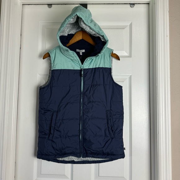 Ocean + Coast Womens Blue Color Block Hooded Puffer Vest NWT - Picture 2 of 6